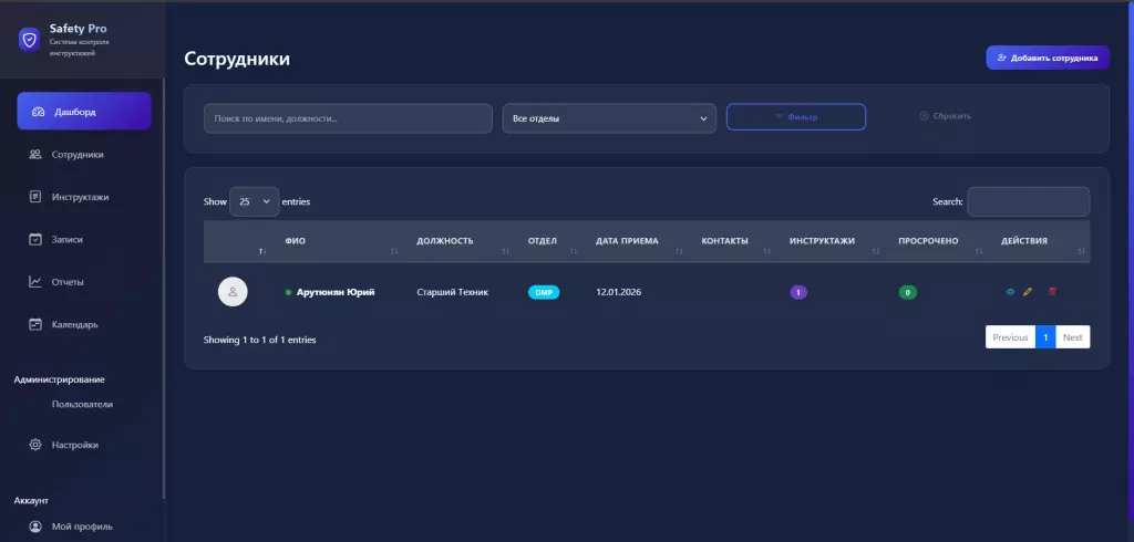 Система контроля инструктажей по охране труда