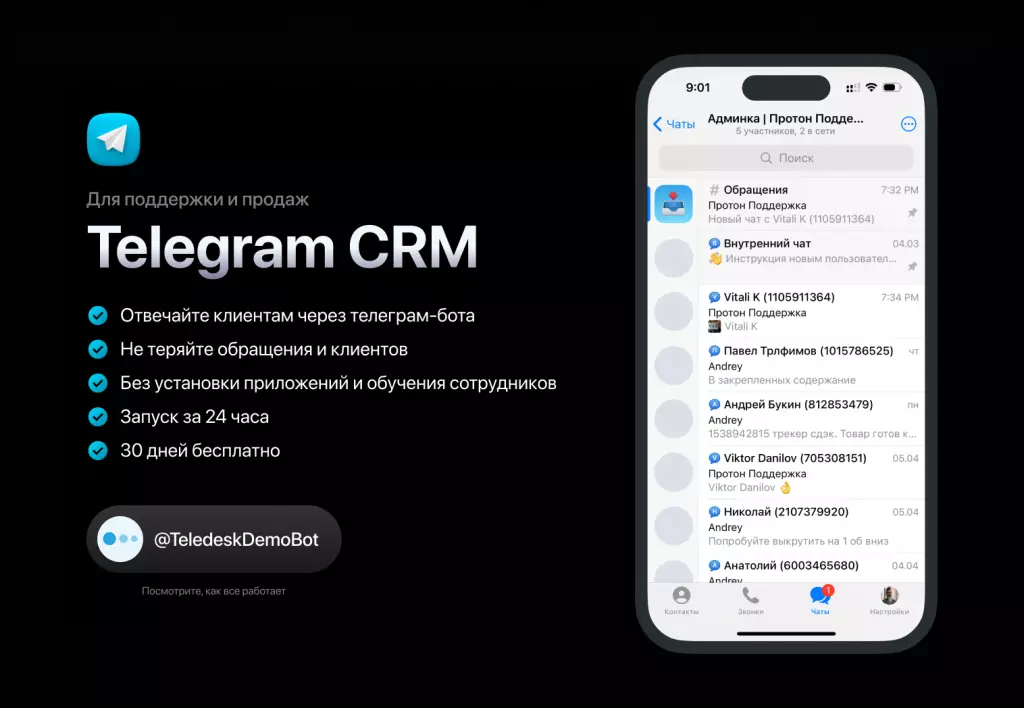 Телеграм CRM для поддержки и продаж