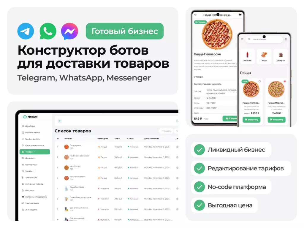 Конструктор ботов с WebApp-каталогом для Telegram и WhatsApp