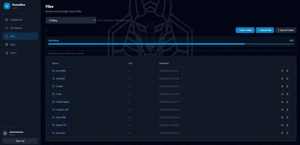 Домашнее хранилище файлов Homebox (аналог NAS)