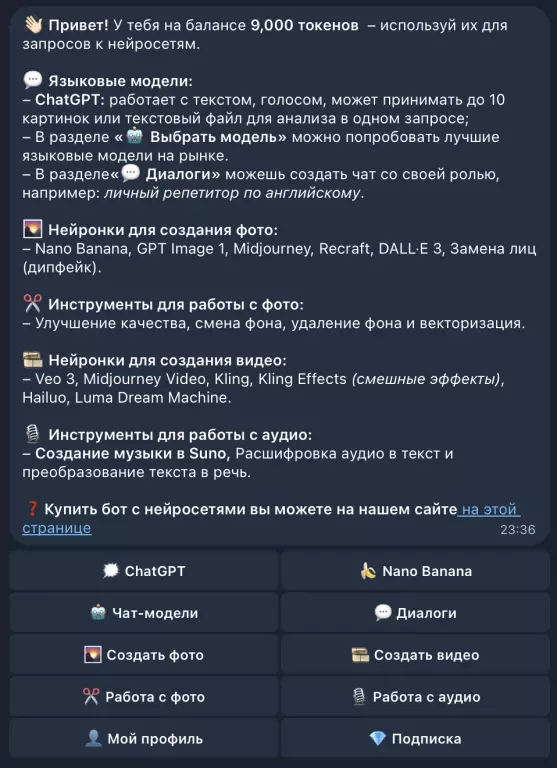 Телеграм бот ChatGPT, Sora 2, Veo 3.1, Suno, Kling, Nano Banana Pro